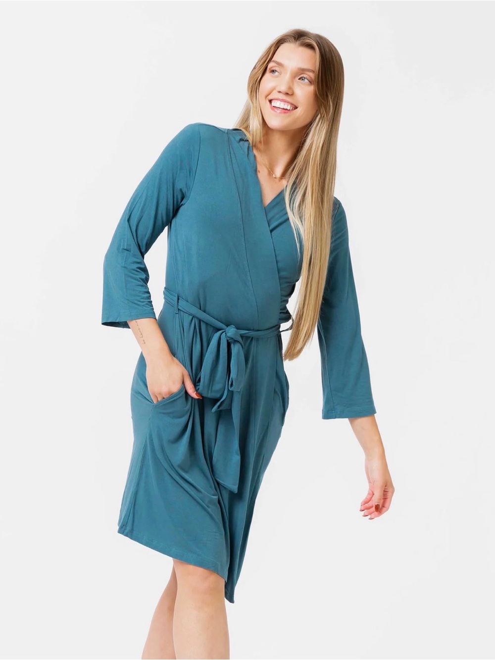 Bums & Roses Bamboo Robe — Deep Teal - Picture 2 of 5